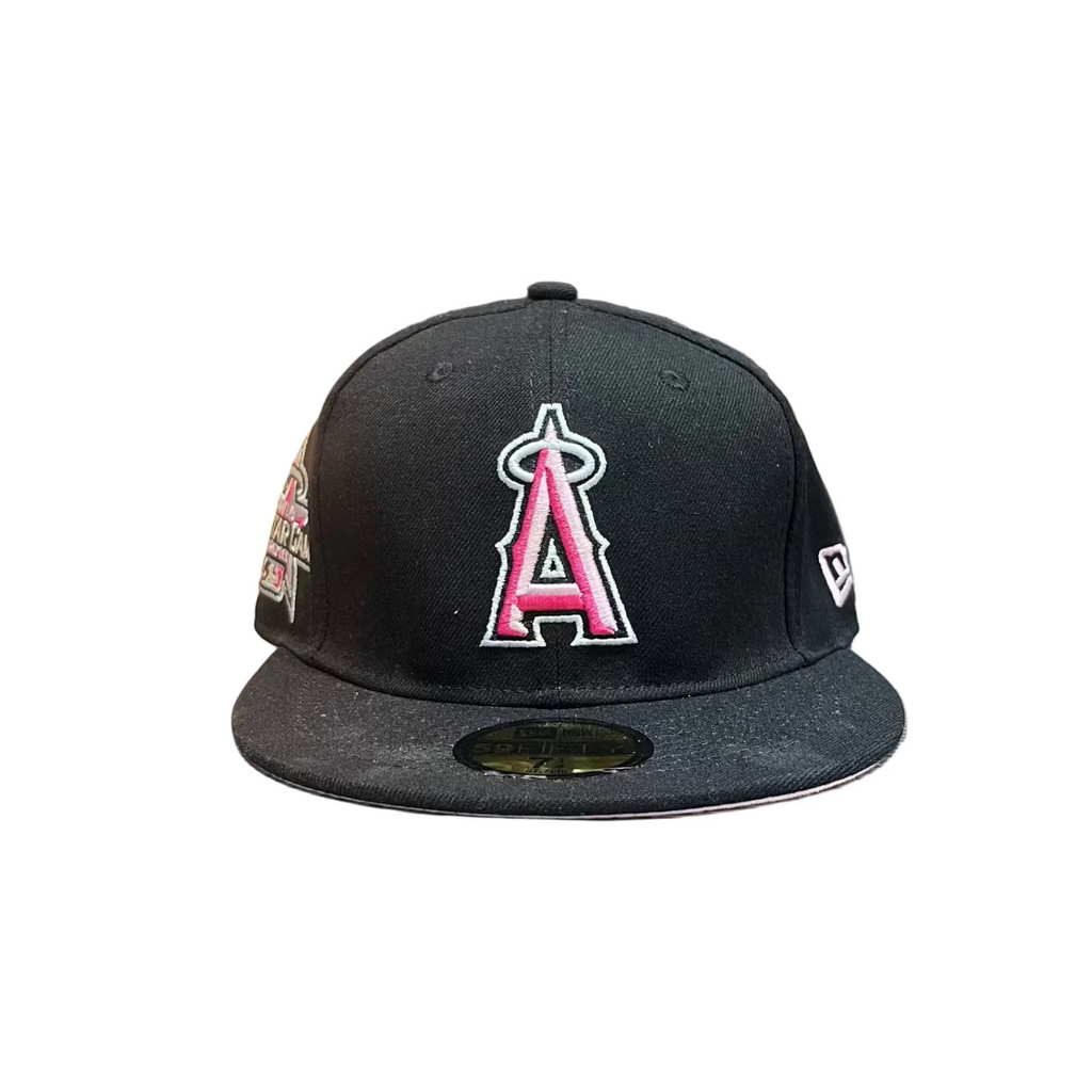 Los Angeles Anaheim Angels Black New Era 59FIFTY Fitted Cap – Pink Logo & Side Patch