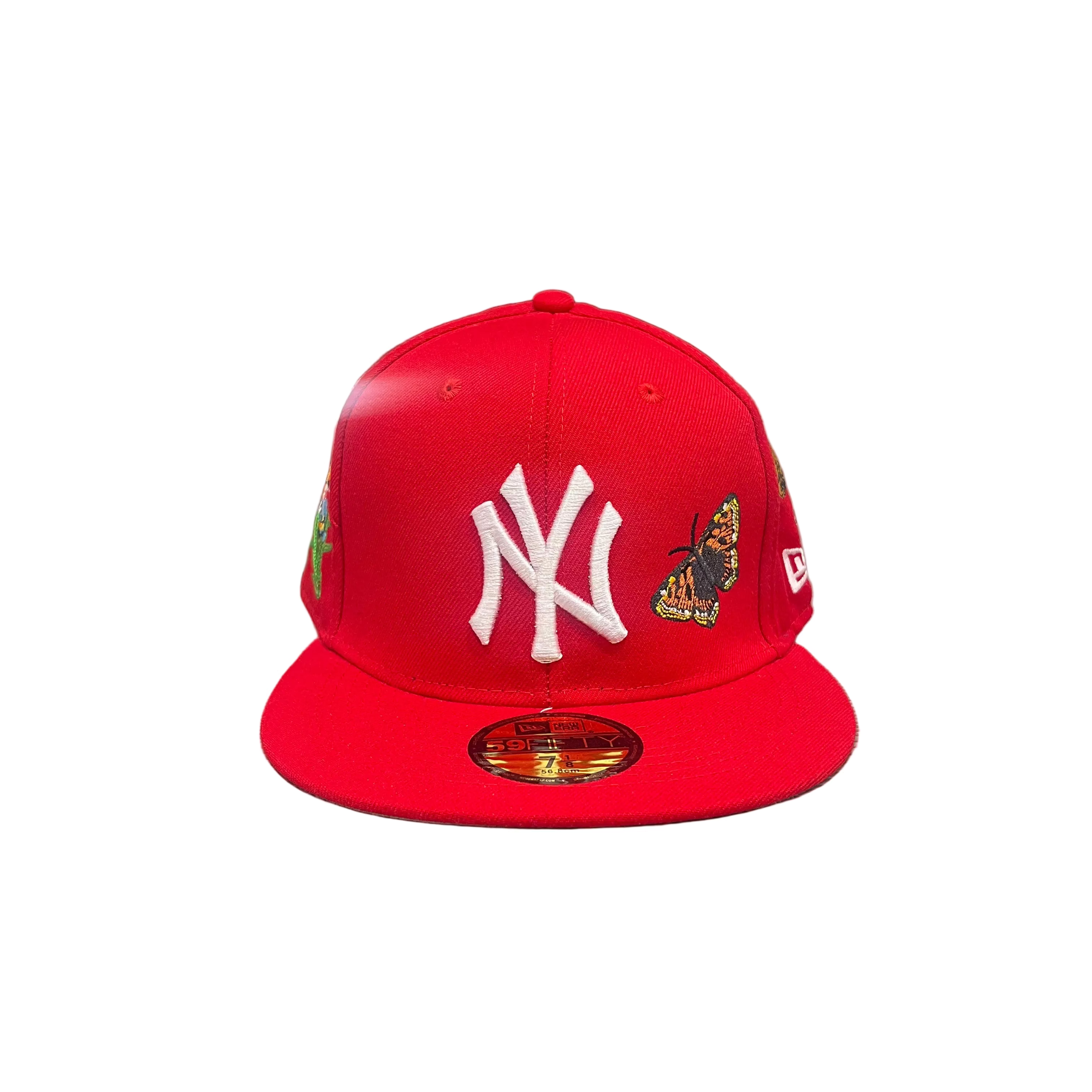 New York Yankees Red New Era 59FIFTY Fitted Cap – Floral & Butterfly Embroidery Edition